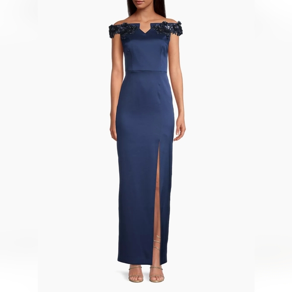 Aidan Mattox- Beaded Off-The-Shoulder Column Gown - Picture 9 of 12